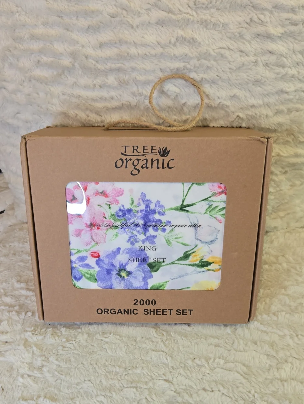 Tree Organic Floral King Sheet Set - White with Pink, Purple & Green